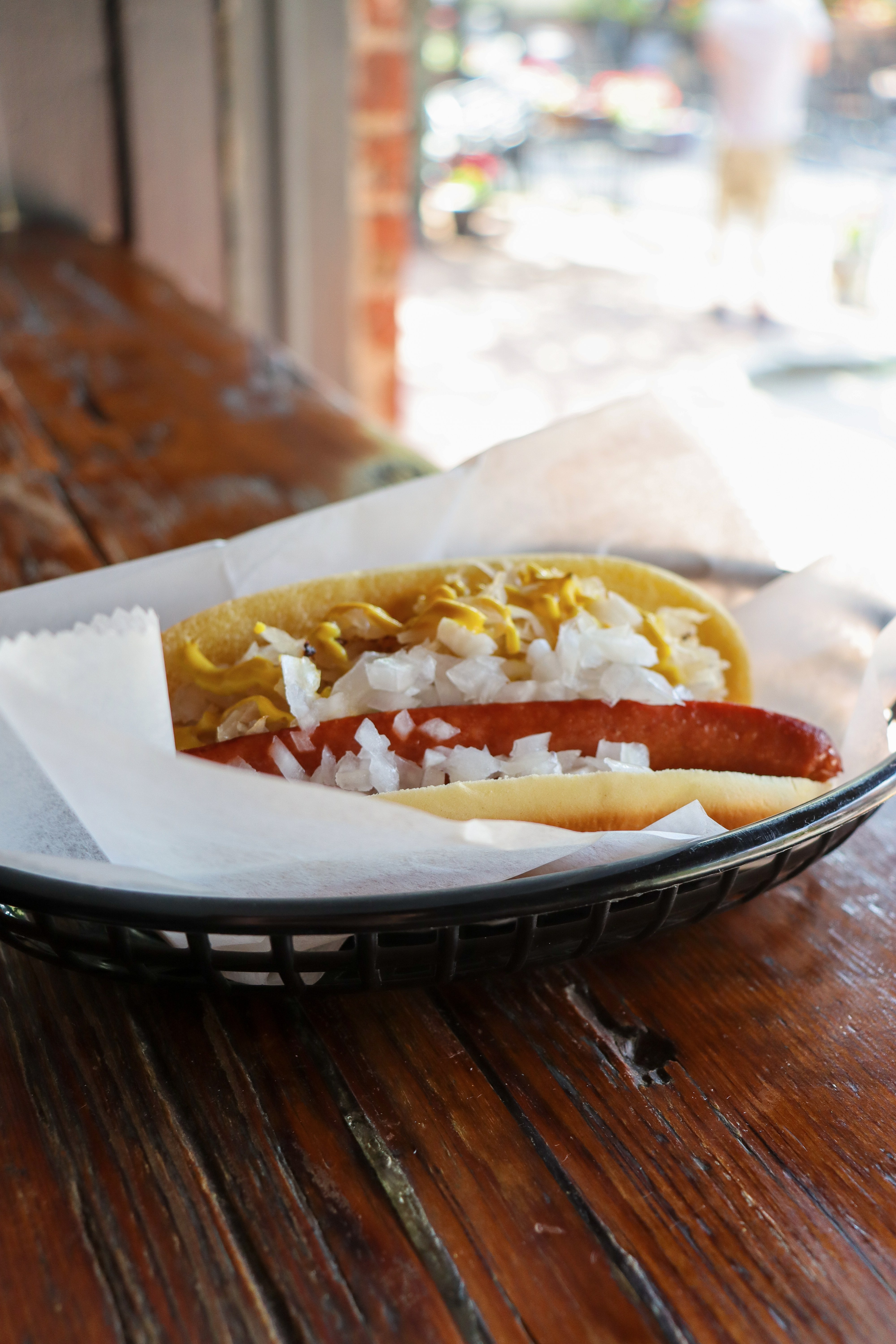 Classic coney dog with chili, mustard and onions