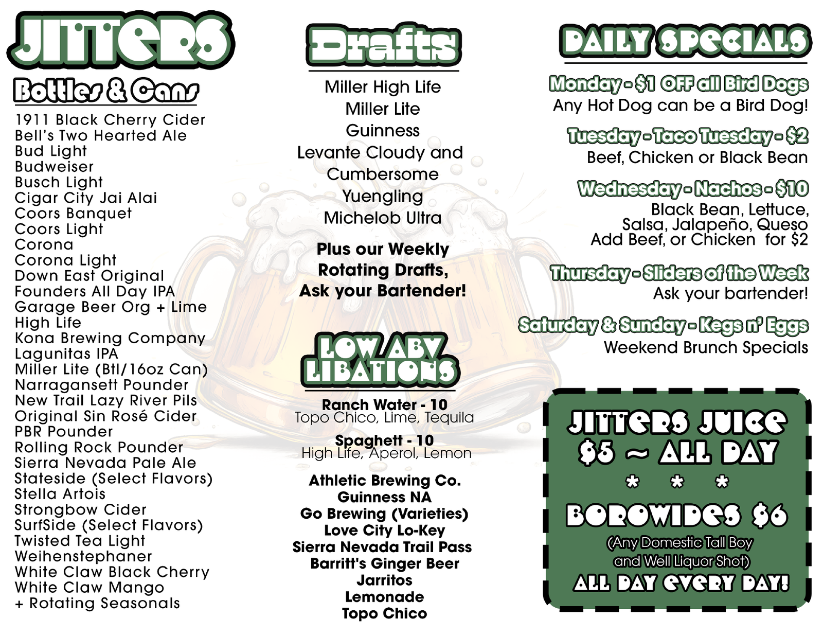 Jitters drinks menu